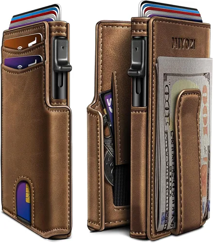 Miniatura 10 de miyozi Billetera para hombre, con clip para dinero, bolsillo para monedas, ventana para identificación, delgada, bolsillo frontal con bloqueo RFID