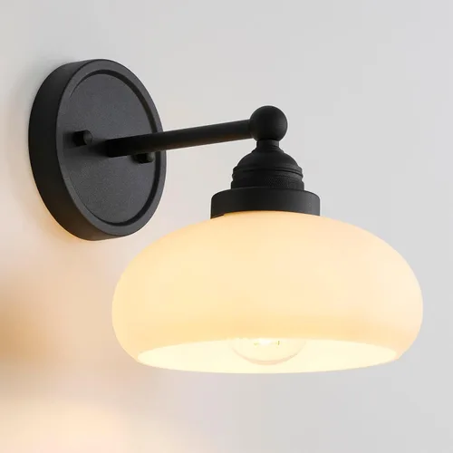 Aplique de Pared Industrial Vintage con Pantalla de Vidrio Blanco Leche, Luminaria de Pared Montada para Tocador de Baño para Sala de Estar,