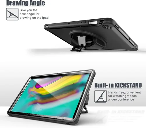 Miniatura 3 de Dteck Funda para Galaxy Tab S5e 2019, resistente, de cuerpo completo, resistente, a prueba de golpes, con correa de mano giratoria para tableta