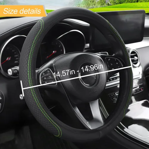 Miniatura 2 de LoyaForba Funda de cuero para volante de automóvil, protector elástico transpirable antideslizante para volante, accesorios interiores de automóvil