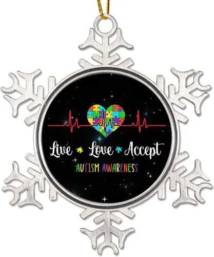 Live Love Accept Autism Heartbeat Adornos para árbol de Navidad, decoración de autismo, rompecabezas divertido para colgar en Navidad,