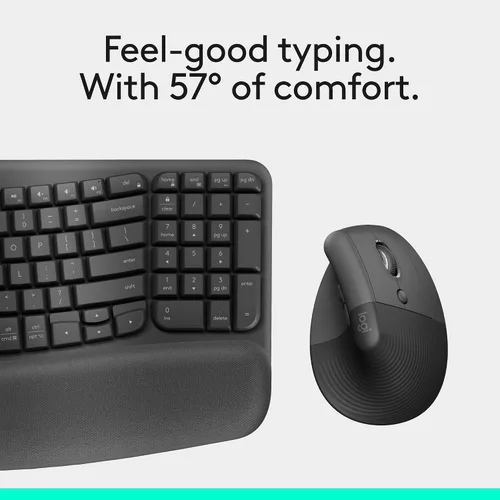 Miniatura 9 de Logitech Wave Keys & Lift - Combo ergonómico de teclado y mouse inalámbricos, con reposamanos acolchado, fácil de cambiar, Bluetooth, para sistema