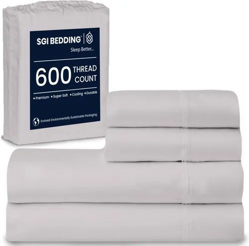 Miniatura 14 de SGI Bedding - Juego de sábanas de 600 hilos, 4 piezas, 100% de algodón egipcio, tamaño completo, juego de sábanas con bolsillo profundo de 38 cm