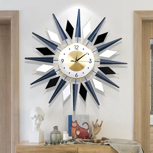 Miniatura 8 de Reloj de pared grande decorativo de metal, silencioso, moderno, sin tictac, para sala de estar, comedor, dormitorio, diámetro de 24 pulgadas, azul