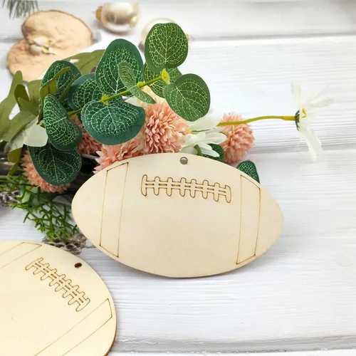 Miniatura 5 de Paquete de 32 recortes de madera para casco de fútbol y casco de fútbol en forma de rebanadas de madera, temática de fútbol, deportes, adornos