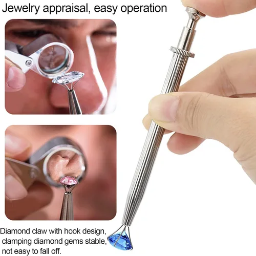 Miniatura 2 de Paquete de 3 herramientas de recogida de diamantes - Pinzas de acero inoxidable con garra de diamante y agarrador de joyas de piedra