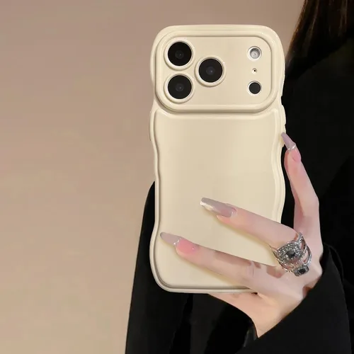 Miniatura 14 de FABSPARK - Funda para iPhone 11, diseño simple, marco ondulado, estética, silicona suave, color beige