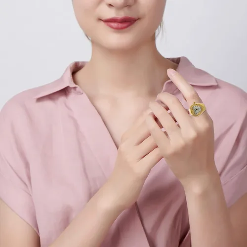 Miniatura 8 de Mikikit Reloj de anillo para mujer, reloj de dedo elástico con sincronización precisa, forma de corazón, reloj de dedo de cuarzo, reloj de anillo