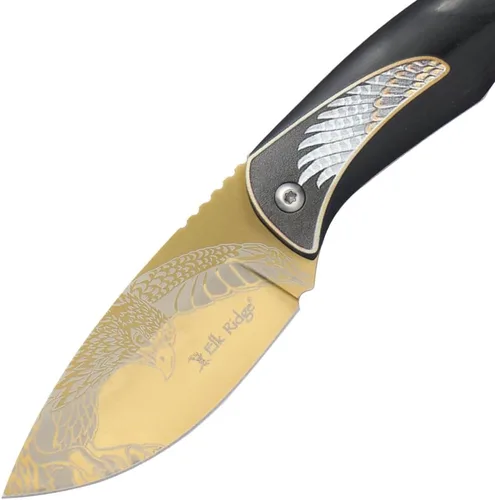 Miniatura 3 de Elk Ridge Cuchillo de caza de hoja fija, longitud total de 7 pulgadas, hoja de punto de caída de 3.3 pulgadas, mango de madera, funda de cuero