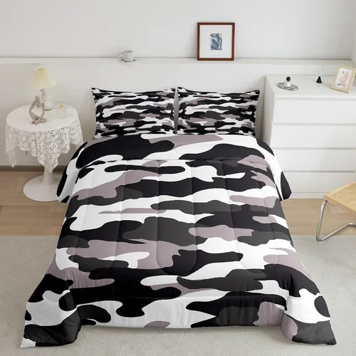 Miniatura 10 de Feelyou Juego de edredón de camuflaje naranja para niños, tamaño individual, juego de ropa de cama de camuflaje estilo militar para niños y niñas