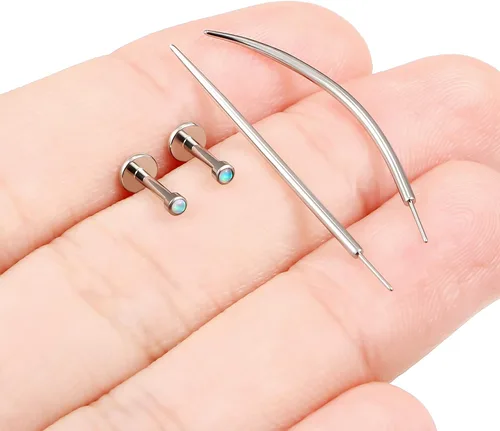 Miniatura 2 de F136 - Aretes de titanio 20/18/16G sin rosca, con parte trasera plana, multicolor, ópalo, nariz, labret Medusa Monroe, piercing con forma cónica