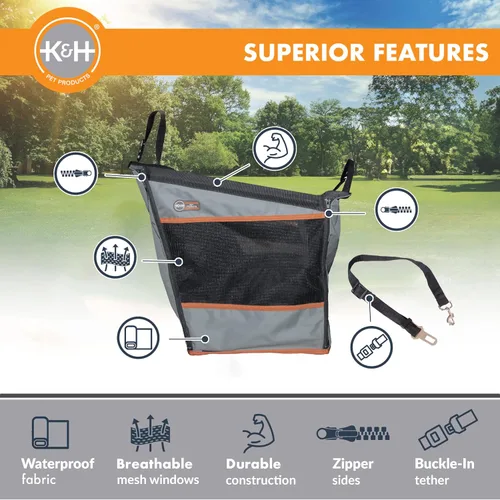 Miniatura 5 de K&H Buckle N Go - Asiento de automóvil para perros pequeños, tela impermeable, laterales de malla transpirable, correa de cinturón de seguridad