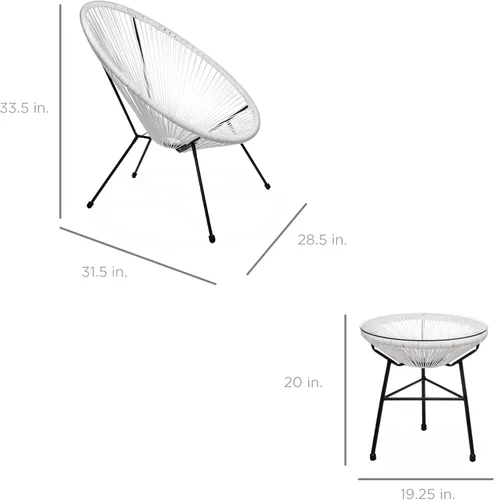 Miniatura 7 de Best Choice Products Juego de 3 piezas para exteriores Acapulco para todo tipo de clima, con cuerda de plástico, mesa superior de vidrio y 2 sillas