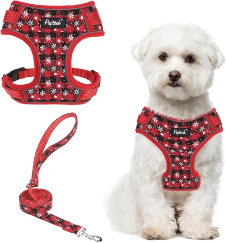 Miniatura 13 de PUPTECK Juego de arnés y correa para perro pequeño, arnés ajustable sin tirones para cachorro, chaleco de malla suave reflectante para mascotas