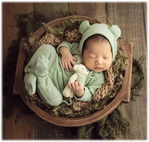 Miniatura 4 de Zeroest Traje de fotografía para recién nacido, accesorios para sesión de fotos de bebé, accesorios de oso para fotos de bebé recién nacido, Verde