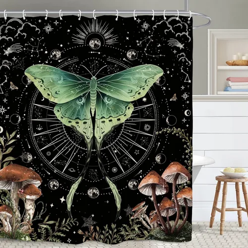 Miniatura 19 de Cortina de ducha gótica del zodiaco con fases lunares, constelación, astrología, galaxia, misteriosa, tarot, bruja, estética, 60 pulgadas de ancho
