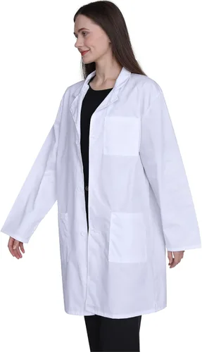 Miniatura 5 de Abrigo de laboratorio profesional para mujer, manga completa, mezcla de algodón, abrigo médico largo, blanco, unisex