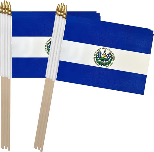 TSMD Mini banderas de mano de El Salvador Stick Flag Salvadoran, 5 x 8 pulgadas, paquete de 12