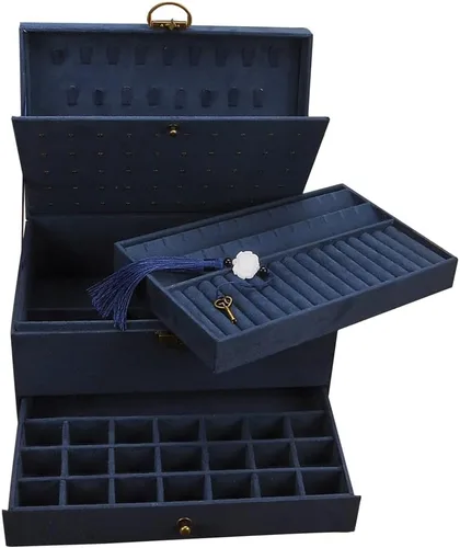 GYJOYERO Joyero organizador de aretes de joyería para mujeres y niñas 4 capas con cajones collares anillos relojes vitrina almacenamiento con
