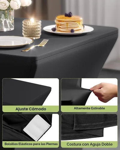 Miniatura 2 de Pureegg Mantel de Spandex de 6 pies - Paquete de 6, Cubierta de Mesa Ajustada y Elástica para Mesas Rectangulares, Tela Resistente a las Arrugas