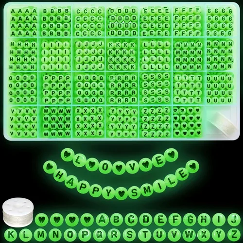 Miniatura 16 de Amaney – 1600 piezas, cuentas acrílicas del alfabeto, 31 estilos, corazón, número, estrella y sonriente, cuentas de 4 x 7 mm para hacer joyería