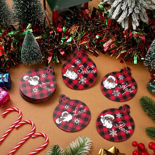 Miniatura 4 de Bucherry Adornos afroamericanos para árbol de Navidad, adornos de Papá Noel negro de 3.2 x 3.9 pulgadas, decoraciones de madera navideñas colgantes