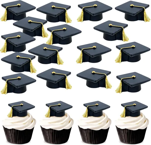 Miniatura 23 de Ercadio 36 piezas de tapa de graduación dorada con purpurina 2026 para magdalenas de clase de 2026, para preescolar, escuela secundaria, diploma