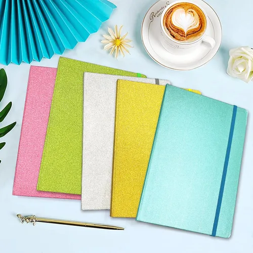 Miniatura 7 de Cuaderno rosa con purpurina, 8.3 x 5.7 pulgadas, 160 páginas rayadas con purpurina que nunca se despega, diario brillante para niñas, cuadernos
