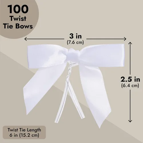 Miniatura 4 de Juvale Lazos para atar torcidos, 100 unidades, cinta de satén blanca, 3 x 2.5 pulgadas, lazos de regalo preatados, lazos para pasteles