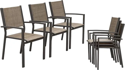 Rankok Juego de 6 sillas de comedor apilables para exteriores con reposabrazos de 290 libras, sillas de comedor de textileno para patio trasero,
