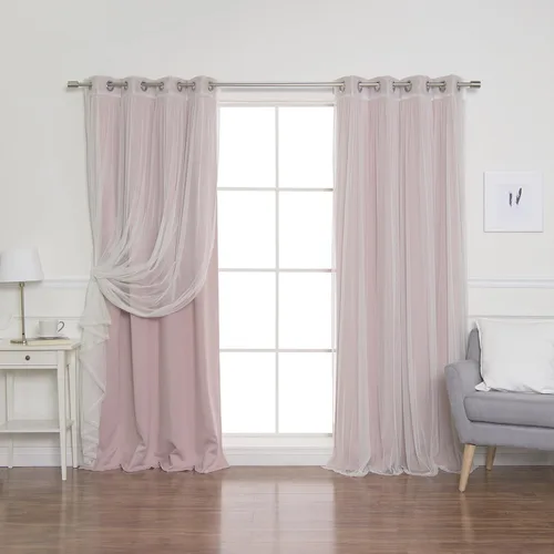 Best Home Fashion Mix and Match - Juego de 4 cortinas de tul transparente y opacas, con ojales de acero inoxidable y níquel Rosa empolvado