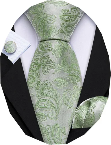 Miniatura 54 de Barry.Wang - Juego de corbata de seda para hombre, diseño de cachemira, pañuelo y gemelos de bolsillo