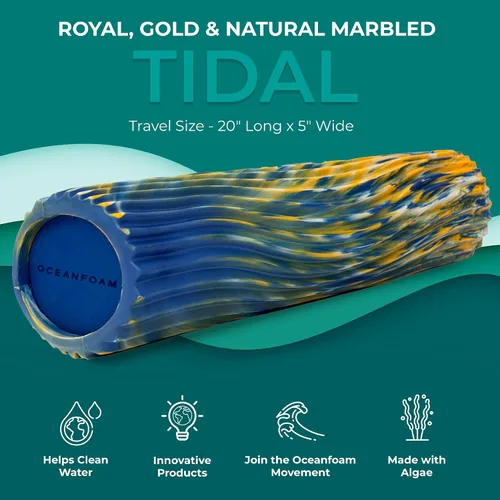 Miniatura 2 de Oceanfoam Tidal Roller - Real, Dorado y Natural Marmoleado - Rodillo de espuma de masaje muscular para dolor de espalda y estiramiento, textura