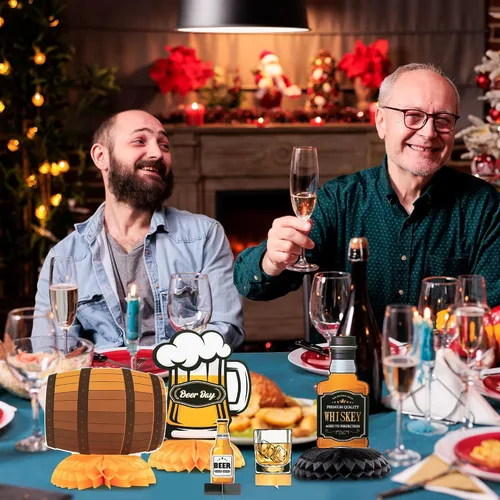 Miniatura 5 de ANGOLIO Centros de mesa de cerveza de whisky – 12 piezas de whisky de panal de abeja para hombres, centro de mesa de 40, 50, 60, fiesta