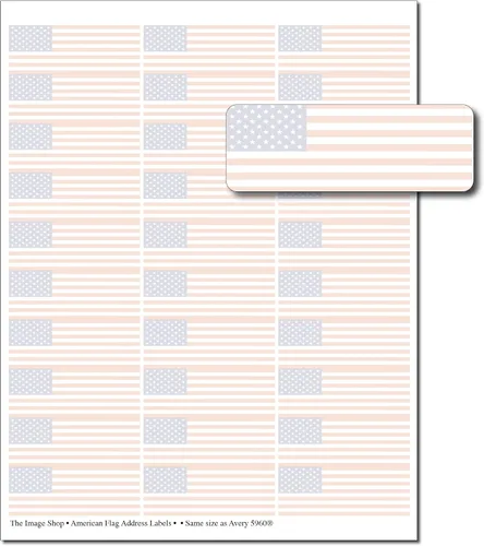 Bandera americana - Etiquetas de dirección - 1" x 2-5/8"; 30 por hoja, 150 etiquetas