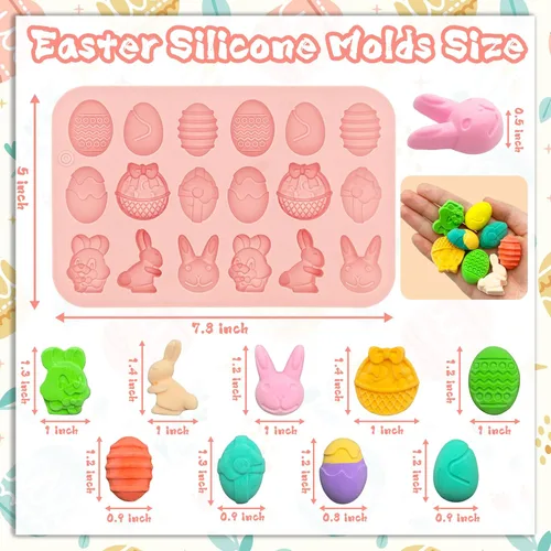 Miniatura 2 de Paquete de 2 moldes de silicona para chocolate de Pascua, 18 cavidades, huevos y conejos, molde en forma de cesta para hornear, gomitas, dulces