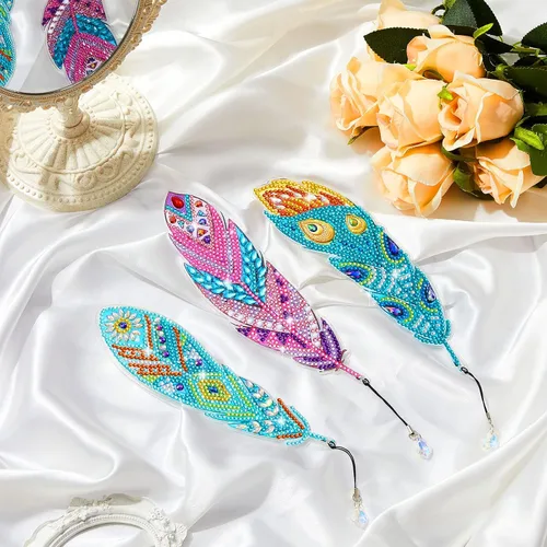 Miniatura 5 de Henoyso Juego de 6 marcadores de pintura de diamante, marcapáginas de plumas 5D, marcadores de diamantes de imitación para bricolaje, arte