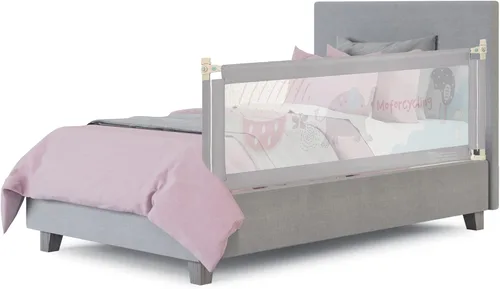 Miniatura 11 de BABY JOY Riel de cama para niños pequeños, 77 pulgadas, extra largo, altura ajustable y plegable, protector de riel de cama de bebé con malla Gris