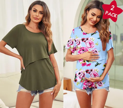 Miniatura 4 de Ekouaer Camisetas de lactancia de manga corta para mujer, de doble capa, tallas S-XXL