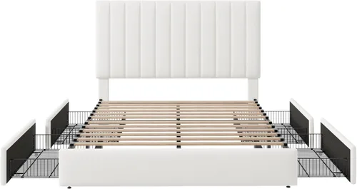 Miniatura 8 de Allewie Base de cama de almacenamiento tamaño completo, cabecera ajustable con canal vertical acolchado, plataforma tapizada de terciopelo con 4