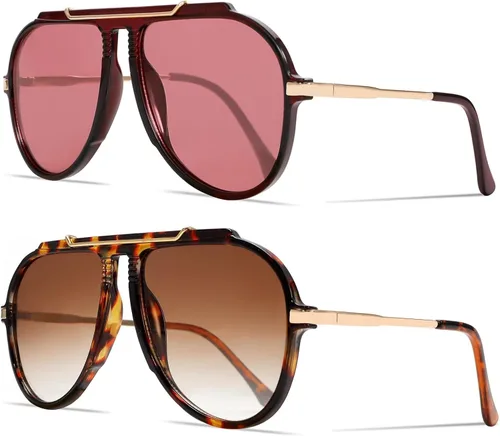 Miniatura 11 de GUVIVI Gafas de sol de aviador de gran tamaño para mujeres y hombres, estilo retro de los años 70, lentes de sol de metal dorado sin enredos