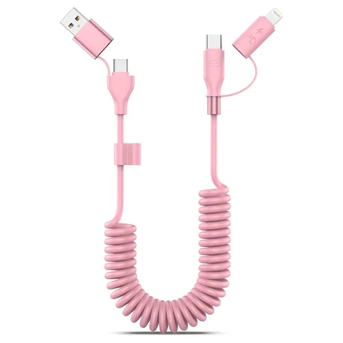 Miniatura 9 de Cable USB-C y Lightning en espiral 2 en 1, cable de carga para iPhone 17 16 de 3 pies, cable de carga rápida de 60 W para iPhone 15, Samsung Galaxy