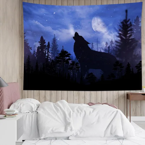 Miniatura 15 de HVEST Tapiz de pared de lobo para colgar en la pared, tapiz de animales salvajes, lobos aullidos en tapices nevados, escena de nieve de invierno