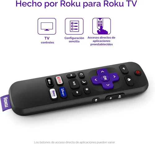 Miniatura 3 de Control remoto Roku TV (Producto oficial del fabricante) - Configuración simple y accesos directos de aplicaciones preestablecidos - Control remoto