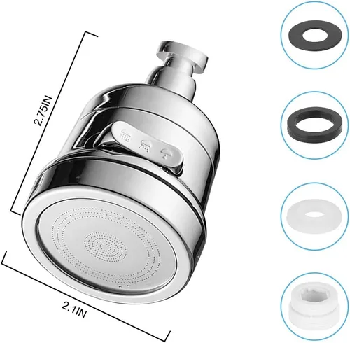Miniatura 7 de Cabezal rociador de grifo, extensor de grifo giratorio 360, 3 modos, antisalpicaduras, aireador de grifo de ahorro de agua, cromado