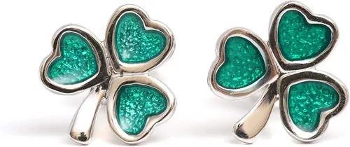 Pendientes irlandeses de trébol de tres hojas para mujer, plata de ley 925, esmalte verde celta, fabricados en Irlanda por Artisan Jewelers, Plata