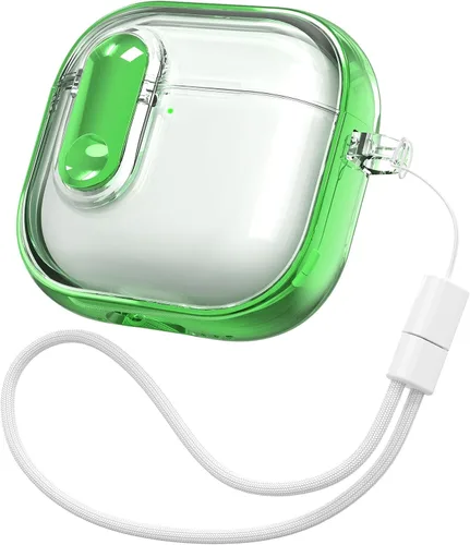 Miniatura 11 de RFUNGUANGO (con cerradura de seguridad) Funda protectora transparente para AirPods Pro de 2.ª/1.ª generación, Funda protectora de TPU suave Verde