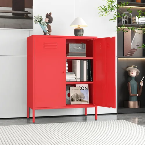 Miniatura 10 de Soporte de metal para TV, armario de almacenamiento con 2 puertas acrílicas, armario rosa con estante ajustable, gabinete lateral para el hogar