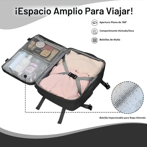Miniatura 6 de Mochila de cabina para mujeres y hombres – Aprobada por aerolíneas, tamaño para debajo del asiento, compartimento para portátil de 15.6", apertura