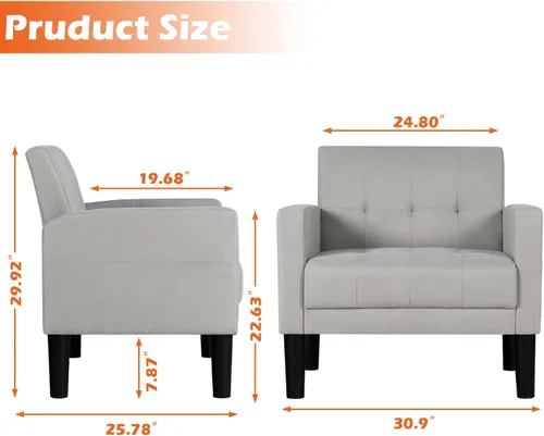 Miniatura 3 de AILEEKISS Juego de 2 sillas decorativas para sala de estar, sillón tapizado cómodo, sofá individual de tela moderna con bolsillos laterales, sillas
